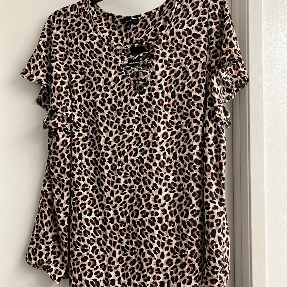Torrid Leopard Print Ruffled Short Sleeve Blouse